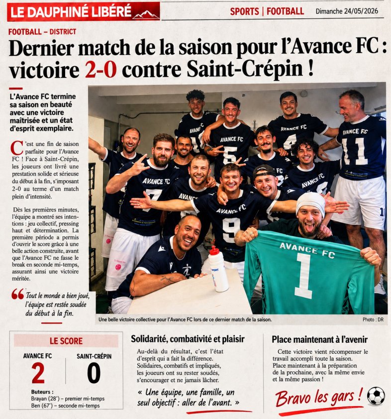 ✨ Dernier match Séniors de la saison : l’Avance FC termine en beauté !
